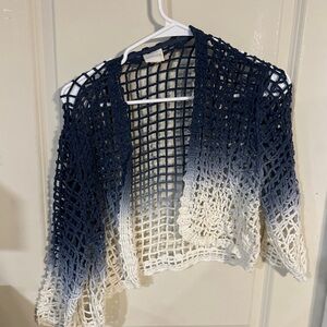 Chico's Navy to White Ombre Crochet Shrug